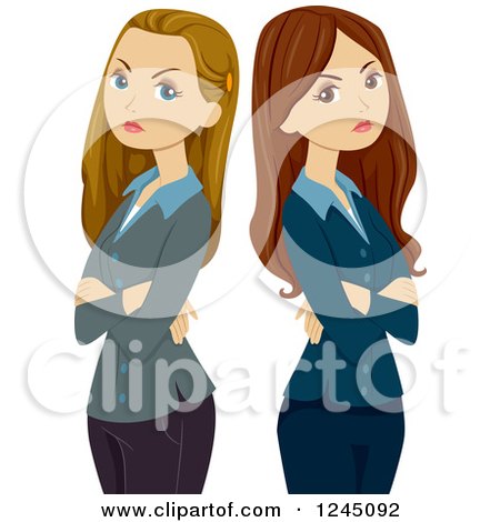 Clipart of Arguing Teenage Girls Standing Back to Back - Royalty Free Vector Illustration by BNP Design Studio