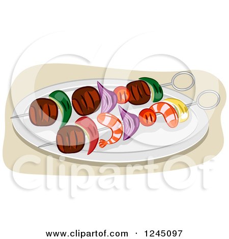 Clipart of Shrimp and Steak Kebabs - Royalty Free Vector Illustration by BNP Design Studio