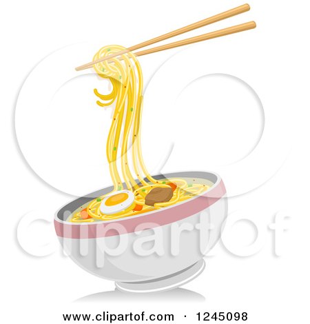 Clipart of a Bowl of Noodles and Chopsticks - Royalty Free Vector Illustration by BNP Design Studio
