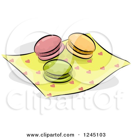Clipart of Colorful Macaroons on a Heart Napkin - Royalty Free Vector Illustration by BNP Design Studio