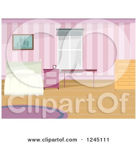 Clipart of a Bed in a Pink Attic Room - Royalty Free Vector Illustration by BNP Design Studio
