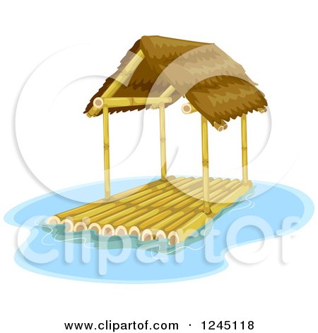 Clipart of a House Boat Raft with a Roof - Royalty Free Vector Illustration by BNP Design Studio