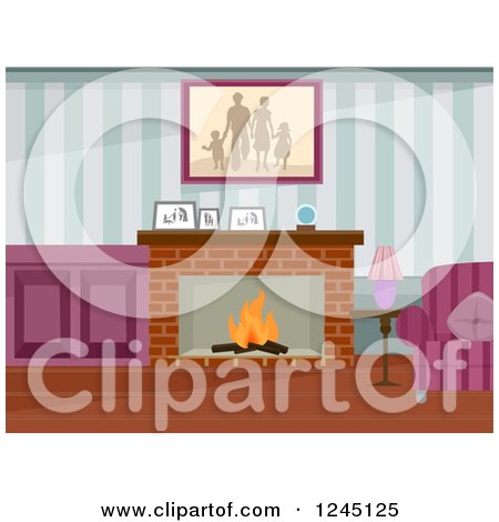 Clipart of a Living Room with a Family Portrait and Fireplace - Royalty Free Vector Illustration by BNP Design Studio
