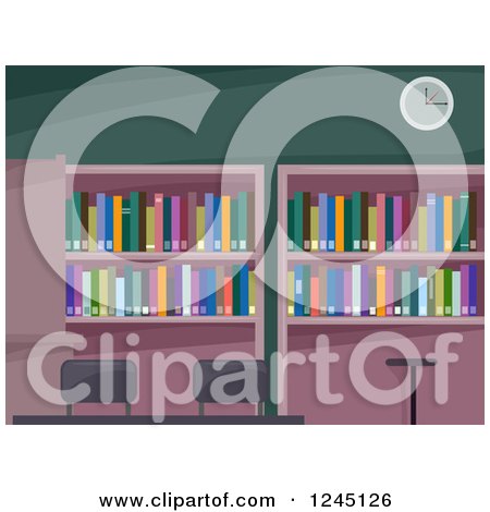 Clipart of a Library Interior with Books on Shelves - Royalty Free Vector Illustration by BNP Design Studio