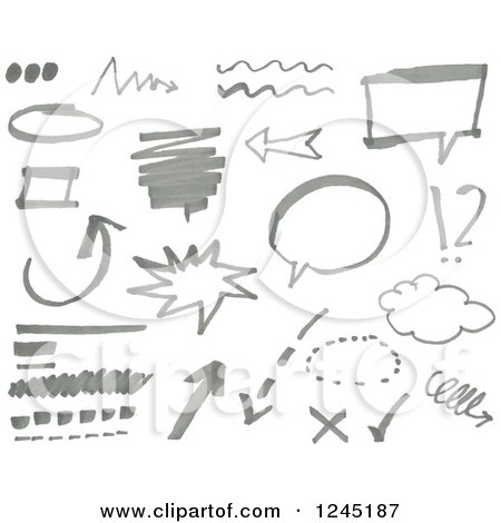 Clipart of Gray Doodled Marker Design Elements - Royalty Free Vector Illustration by yayayoyo
