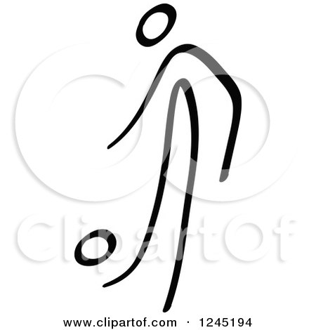 Clipart of a Black Stick Man Controlling a Soccer Ball - Royalty Free Vector Illustration by Zooco