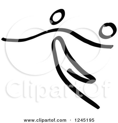Clipart of a Black Stick Man Kicking a Soccer Ball - Royalty Free Vector Illustration by Zooco