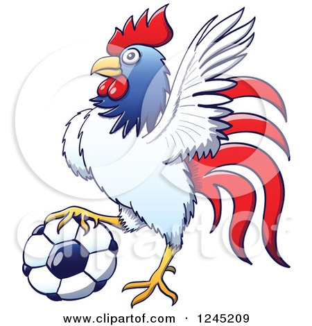 Clipart of a Soccer Rooster Resting a Foot on a Ball - Royalty Free Vector Illustration by Zooco