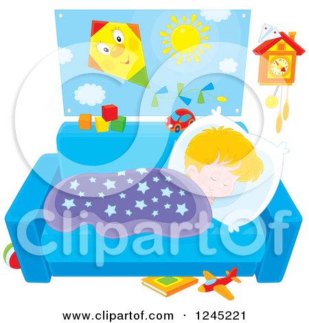 Clipart of a Blond Caucasian Boy Napping on a Couch - Royalty Free Vector Illustration by Alex Bannykh
