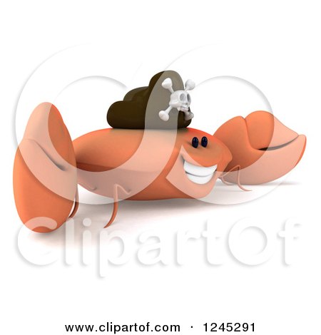 Clipart of a 3d Pirate Crab Facing Right - Royalty Free Illustration by Julos