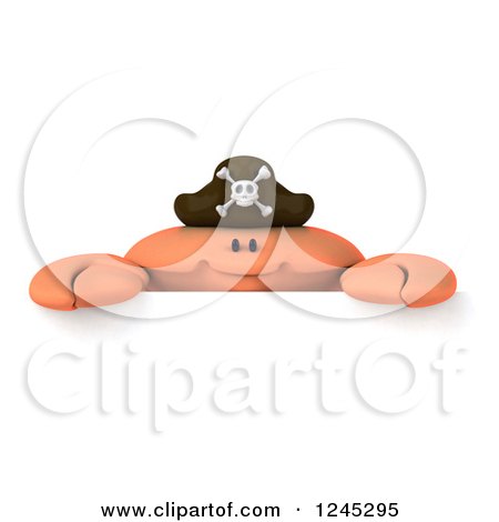 Clipart of a 3d Pirate Crab over a Sign - Royalty Free Illustration by Julos