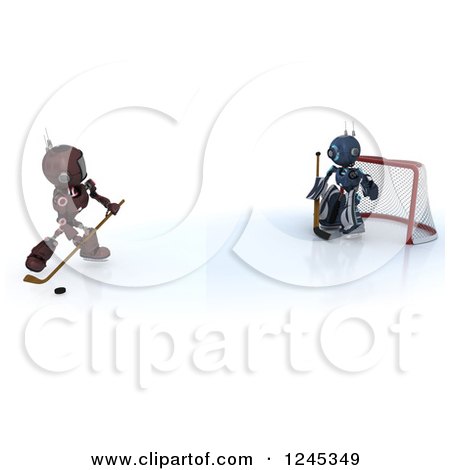 Clipart of 3d Red and Blue Android Robots Playing Hockey 3 - Royalty Free Illustration by KJ Pargeter