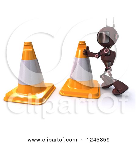 Clipart of a 3d Blue Road Construction Worker Android Robot with Cones - Royalty Free Illustration by KJ Pargeter