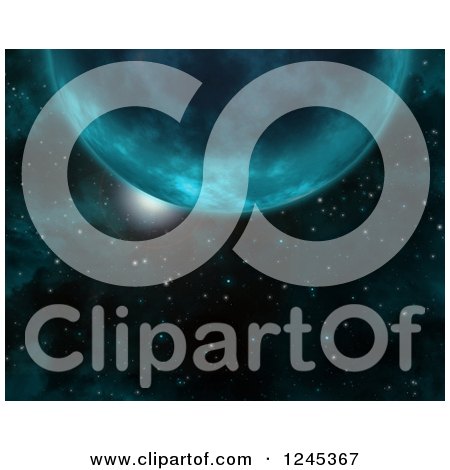 Clipart of a 3d Surreal Blue Planet and Starry Sky - Royalty Free Illustration by KJ Pargeter