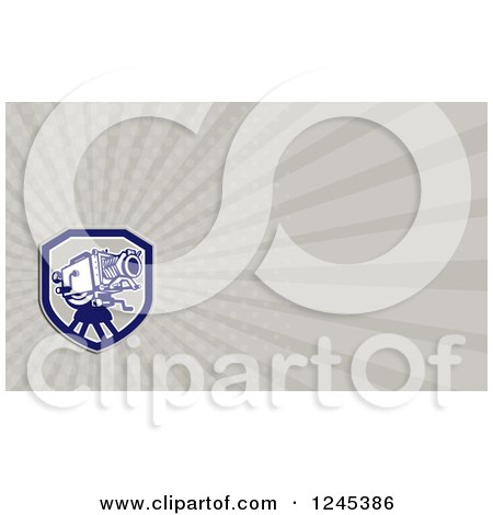 Clipart of a Gray Ray Movie Camera Background or Business Card Design - Royalty Free Illustration by patrimonio