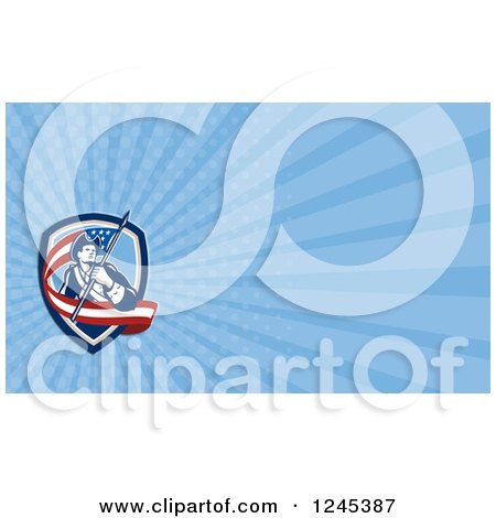 Clipart of a Blue Ray American Revolutionary Soldier Background or Business Card Design - Royalty Free Illustration by patrimonio