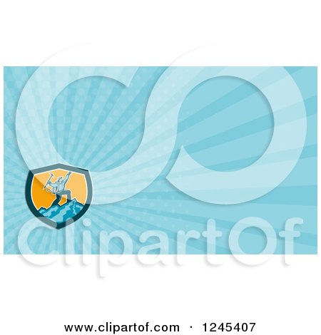 Clipart of a Blue Ray Mountain Climber Background or Business Card Design - Royalty Free Illustration by patrimonio