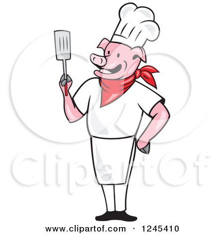 Clipart of a Chef Pig Holding a Spatula - Royalty Free Vector Illustration by patrimonio