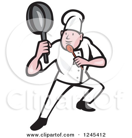 Clipart of a Cartoon Male Chef in a Kung Fu Fighting Stance - Royalty Free Vector Illustration by patrimonio