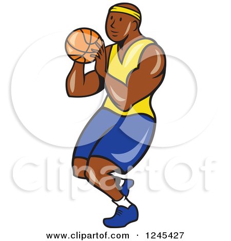 Clipart of a Cartoon Black Male Basketball Player Shooting - Royalty Free Vector Illustration by patrimonio