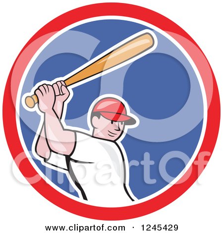 Clipart of a Cartoon Male Caucasian Baseball Player Athlete Batting in a Circle - Royalty Free Vector Illustration by patrimonio