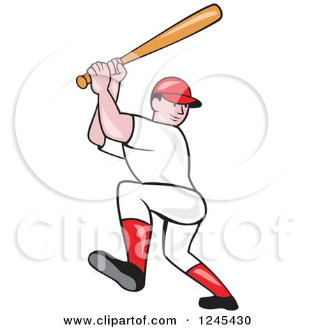 Clipart of a Cartoon Male Caucasian Baseball Player Athlete Batting - Royalty Free Vector Illustration by patrimonio