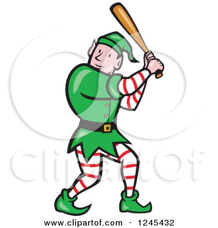 Clipart of a Baseball Elf Batting - Royalty Free Vector Illustration by patrimonio
