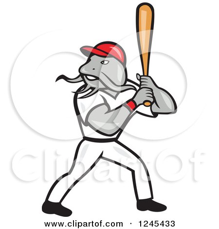 Clipart of a Baseball Catfish Batting - Royalty Free Vector Illustration by patrimonio
