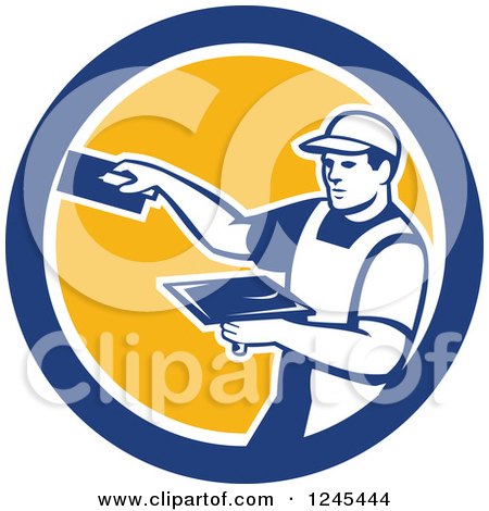 Clipart of a Retro Male Plasterer Worker in a Circle - Royalty Free Vector Illustration by patrimonio