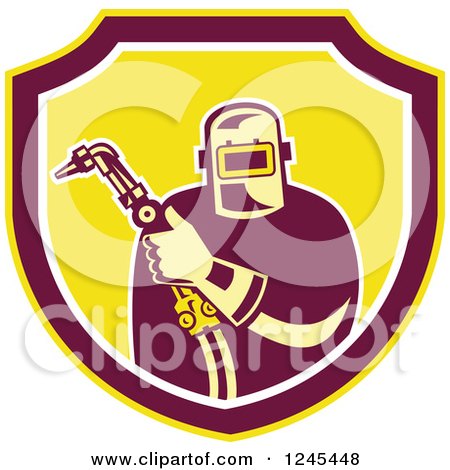 Clipart of a Retro Male Welder Holding His Tool in a Shield - Royalty Free Vector Illustration by patrimonio