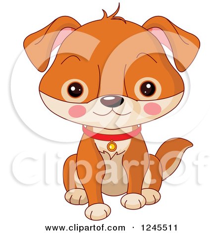 Clipart of a Cute Brown Baby Puppy Dog Sitting - Royalty Free Vector Illustration by Pushkin