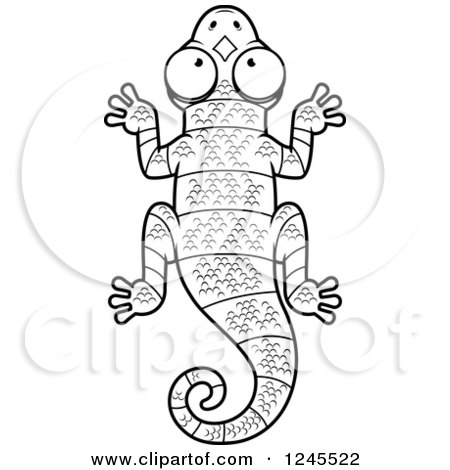 Clipart of a Black and White Striped Chameleon Lizard - Royalty Free Vector Illustration by Cory Thoman