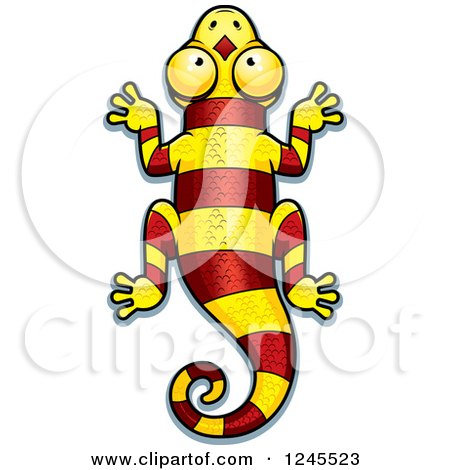 Clipart of a Striped Red and Yellow Chameleon Lizard - Royalty Free Vector Illustration by Cory Thoman