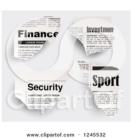 Clipart of Finance Investments Sports and Security Newspaper Clippings - Royalty Free Vector Illustration by Eugene