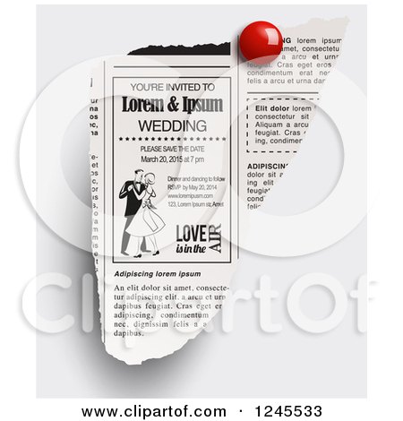 Clipart of a Wedding Newspaper Clipping - Royalty Free Vector Illustration by Eugene