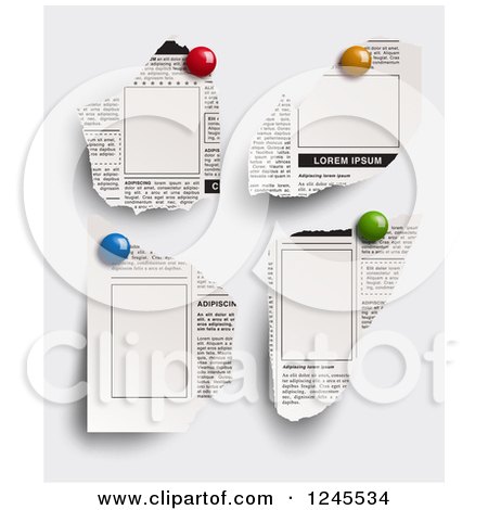 Clipart of Newspaper Clippings with Blank Boxes Pinned to a Wall - Royalty Free Vector Illustration by Eugene
