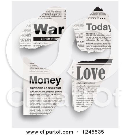 Clipart of War Today Money and Love Newspaper Clippings - Royalty Free Vector Illustration by Eugene