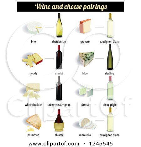 Clipart of Wine and Cheese Pairings - Royalty Free Vector Illustration by Eugene