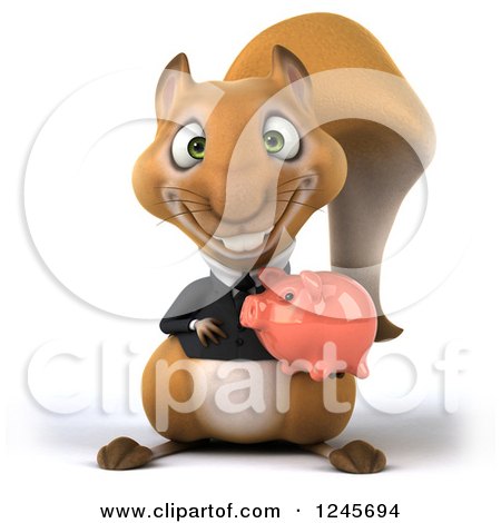 3d Bespectacled Business Squirrel Holding a Piggy Bank Posters, Art Prints