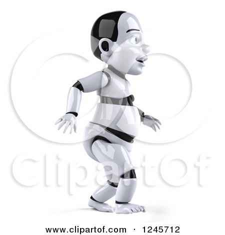 Clipart of a 3d Baby Robot Walking to the Right - Royalty Free Illustration by Julos