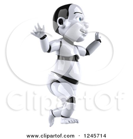 Clipart of a 3d Baby Robot Running - Royalty Free Illustration by Julos