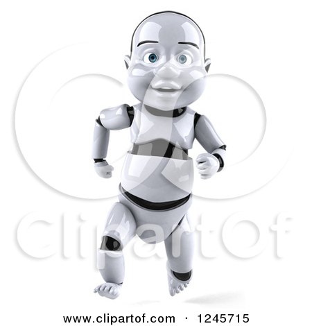 Clipart of a 3d Baby Robot Running 2 - Royalty Free Illustration by Julos