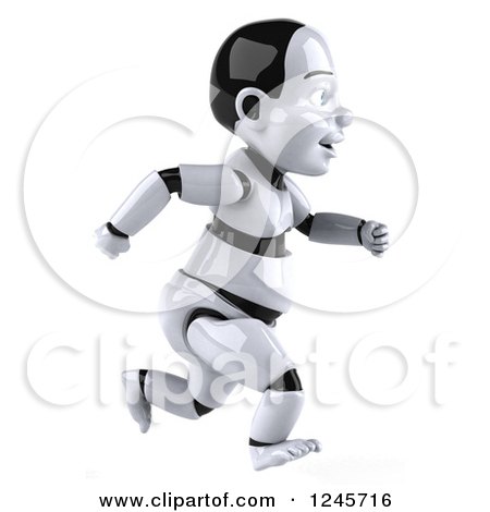 Clipart of a 3d Baby Robot Running 3 - Royalty Free Illustration by Julos
