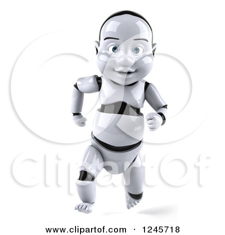 Clipart of a 3d Baby Robot Running 5 - Royalty Free Illustration by Julos