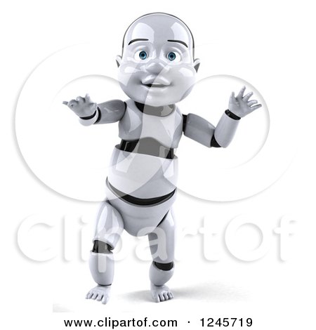 Clipart of a 3d Baby Robot Walking - Royalty Free Illustration by Julos