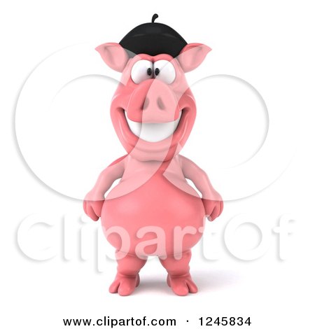 Clipart of a 3d French Pig - Royalty Free Illustration by Julos