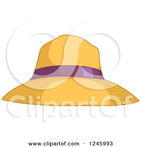 Clipart of a Yellow Sun Hat with a Purple Ribbon - Royalty Free Vector Illustration by BNP Design Studio