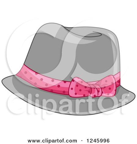 Clipart of a Ladies Gray Fedora Hat with a Pink Ribbon - Royalty Free Vector Illustration by BNP Design Studio