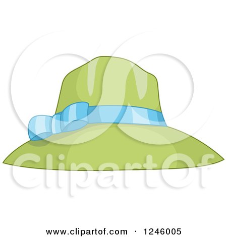 Clipart of a Green Sun Hat with a Blue Ribbon - Royalty Free Vector Illustration by BNP Design Studio