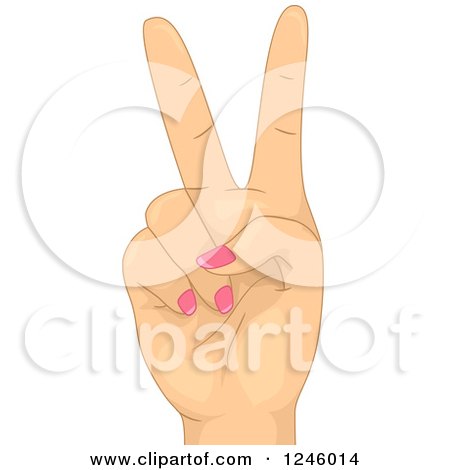 Clipart of a Caucasian Woman's Hand Holding up Two Fingers - Royalty Free Vector Illustration by BNP Design Studio